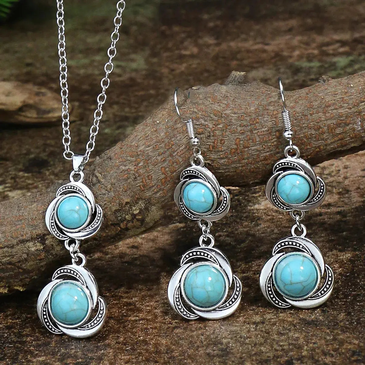 Vintage Turquoise Necklace Earring Jewelry Set - USMJ087 Copper Pallas