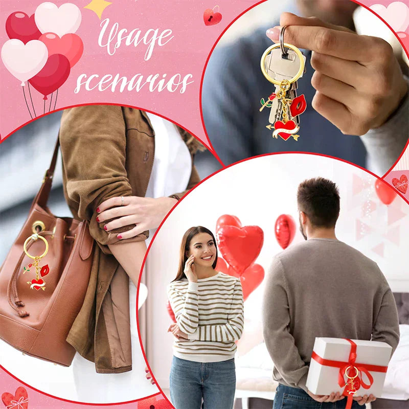 6pcs Heart Keychains with Cards Organza Bags - USMGD0192
