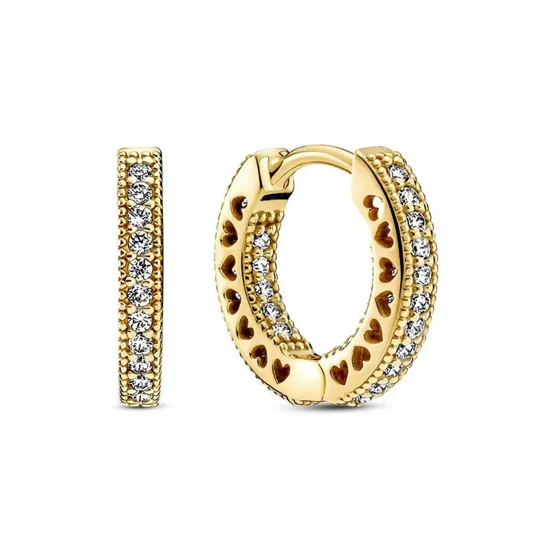 Party Gifts 925 Sterling Silver Gold Color Sparkling Round Heart Earrings - USMJ0200 AliExpress-Dropship