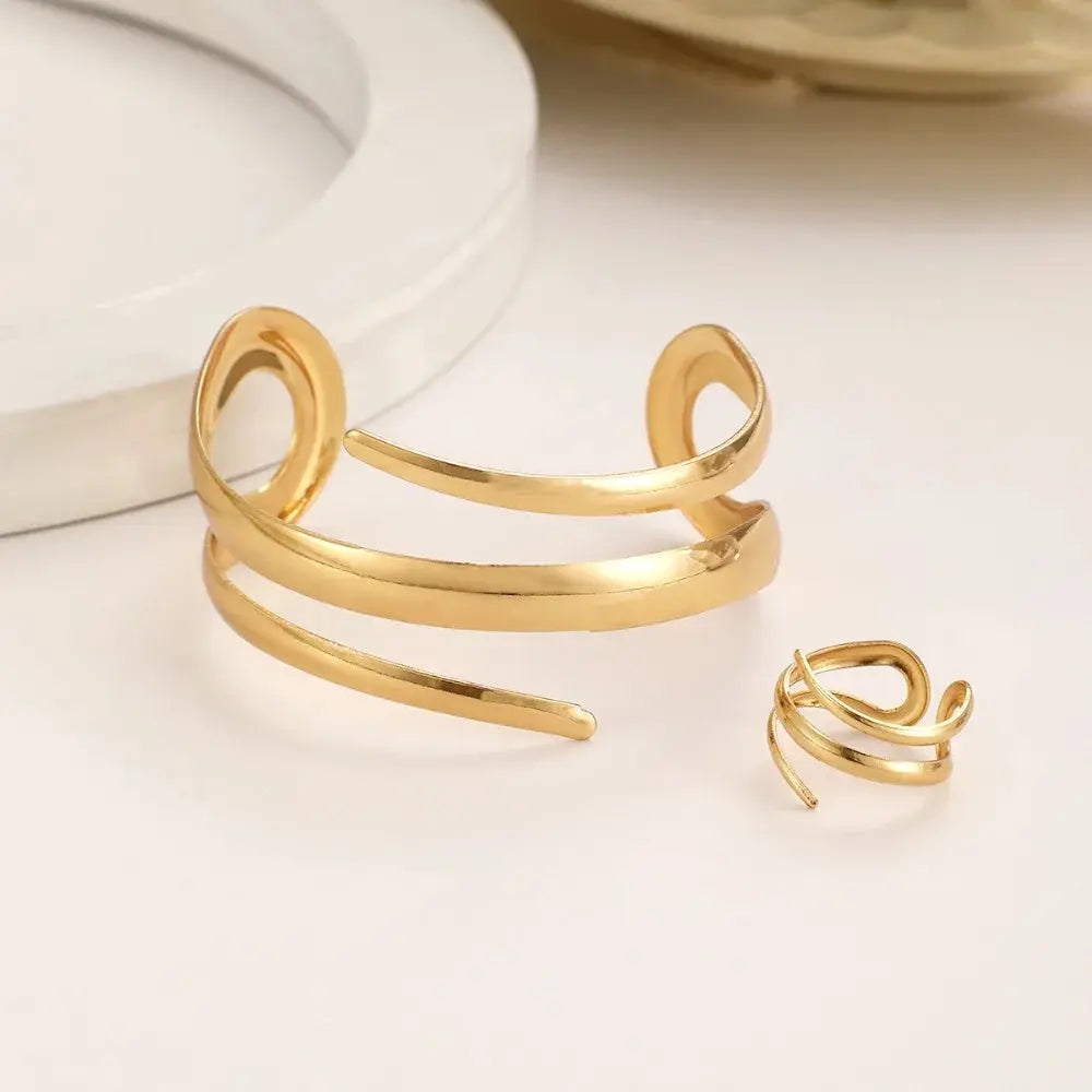 Bracelet and Ring Jewelry Set for Women Gold Color Geometric - USMJ0230 AliExpress-Dropship