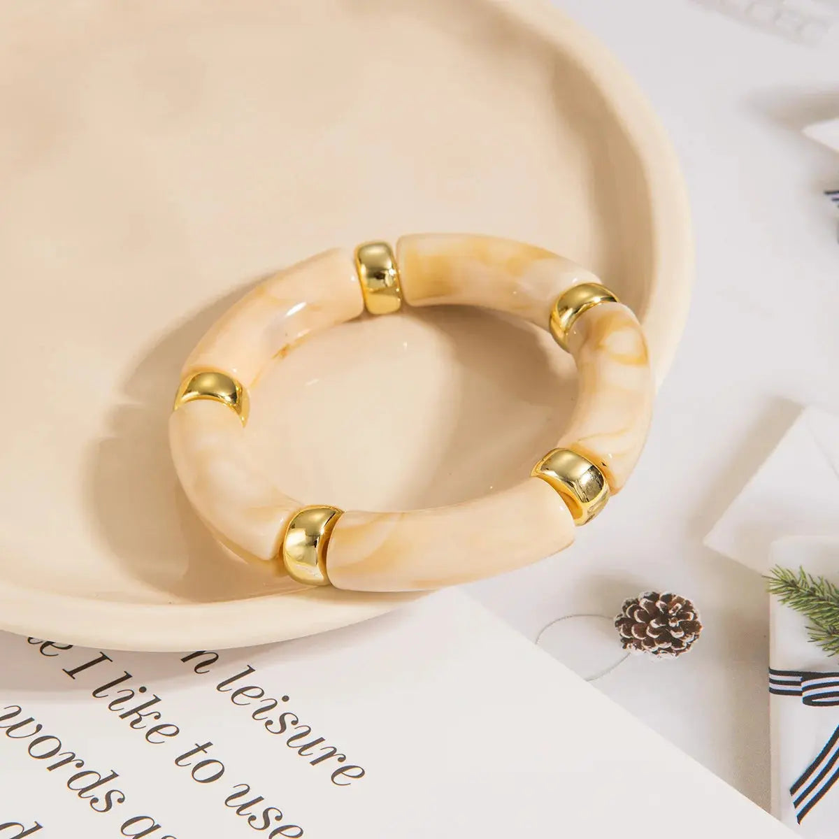 Retro Multicolor Acrylic Bend Bangle Curved Bamboo Pipe Stone - USMJ0267 AliExpress-Dropship