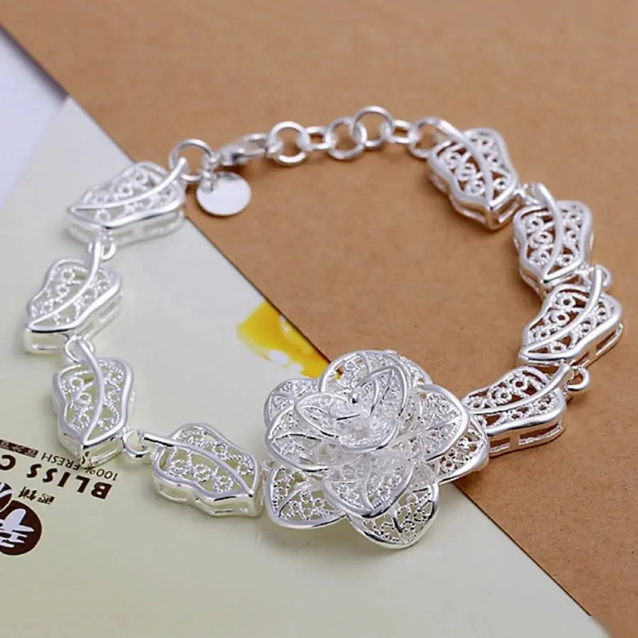 Sterling silver bracelet for women flowers cute chain Jewelry - USMJ0204 AliExpress-Dropship