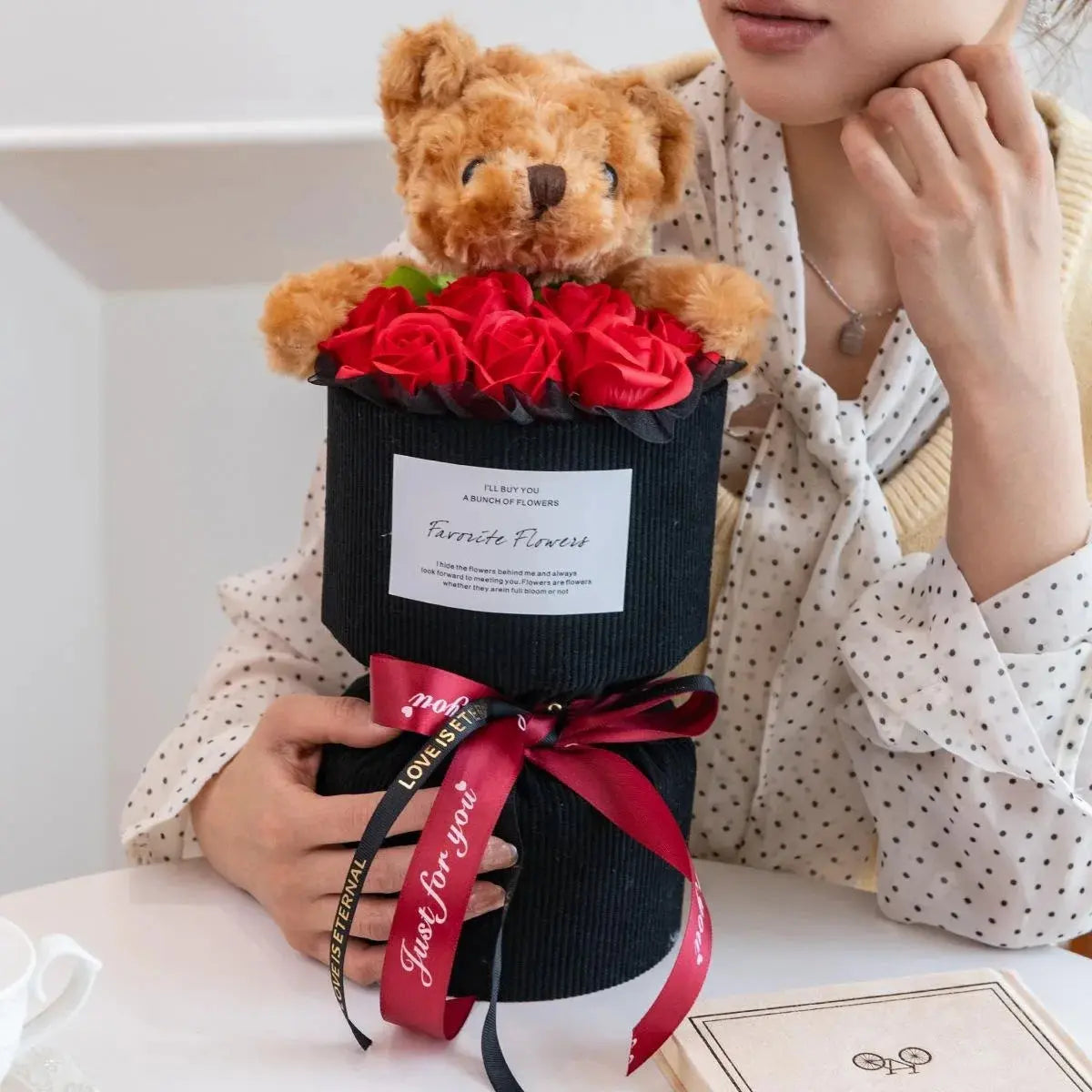 Rose Bouquet with Cute Bear Artificial Flower Home Decor - USMGD0182 AliExpress-Dropship