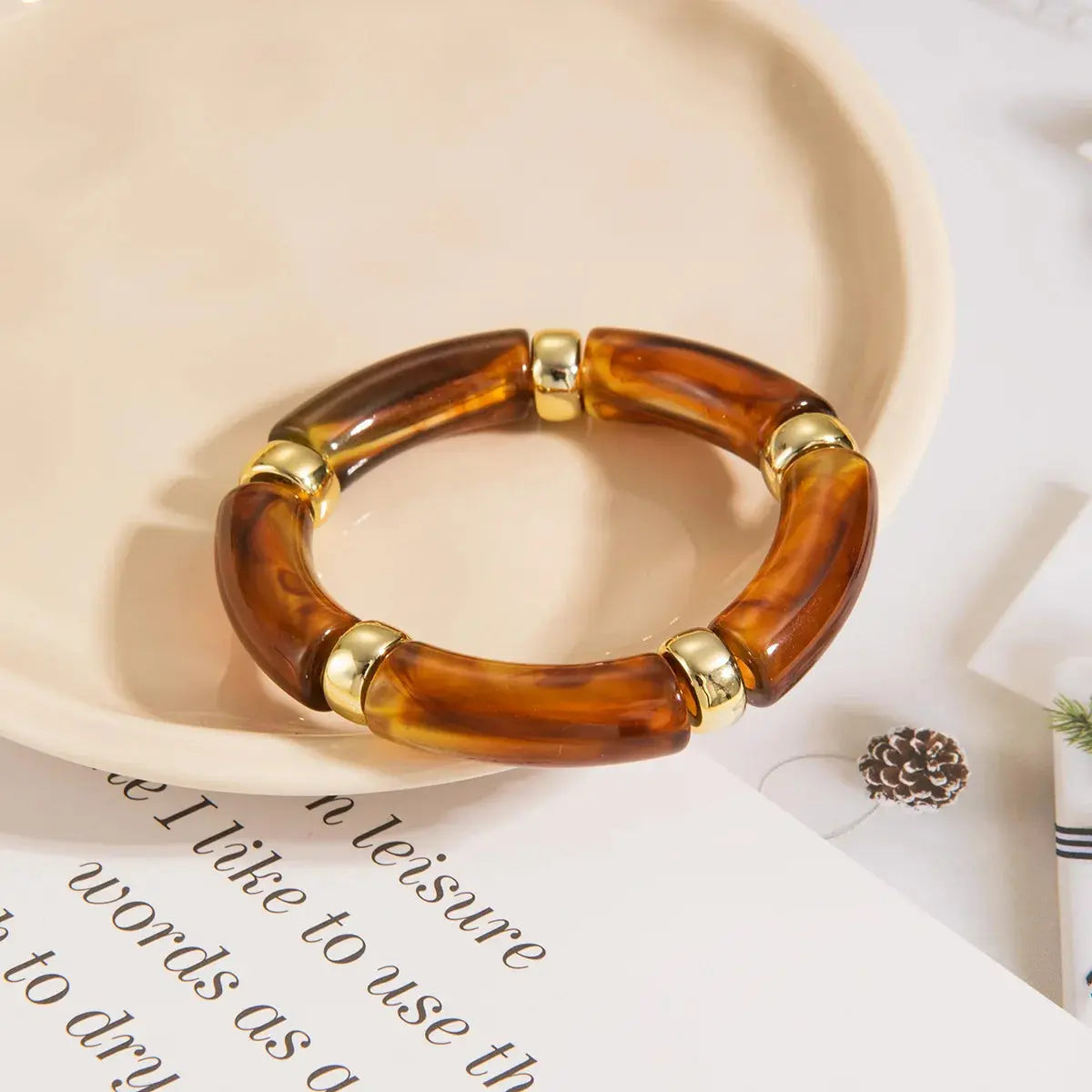 Retro Multicolor Acrylic Bend Bangle Curved Bamboo Pipe Stone - USMJ0267 AliExpress-Dropship