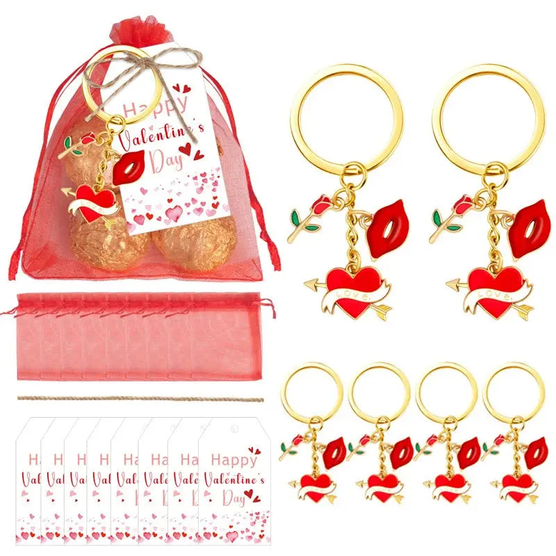 6pcs Heart Keychains with Cards Organza Bags - USMGD0192 AliExpress-Dropship