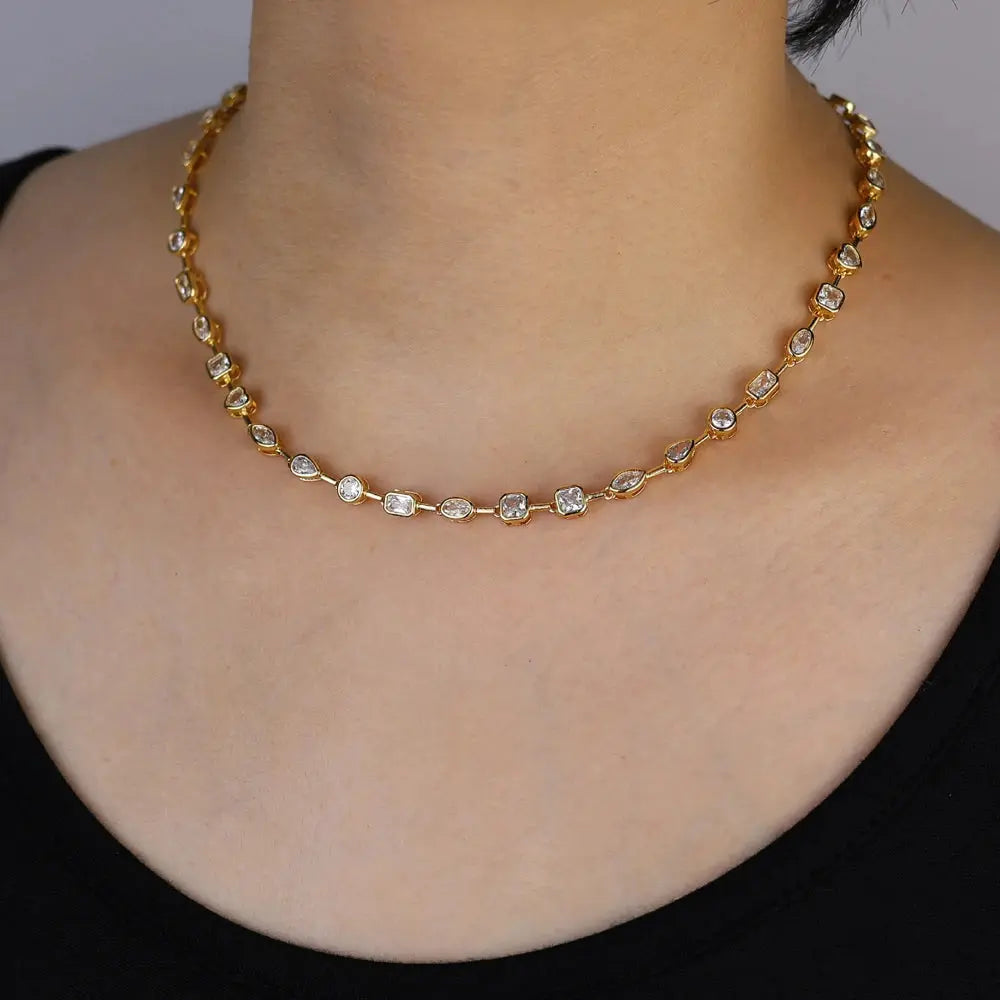 Gold Color Geometric Various Shaped Bezel Chain Bracelet Necklace Set - USMJ0273 AliExpress-Dropship