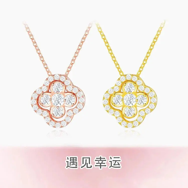 Moissanite Pendant Necklace Silver Clover Flower Clavicle Chain - USMJ0249 AliExpress-Dropship