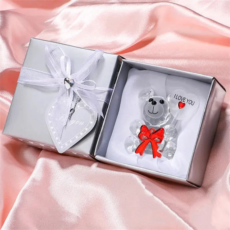 Valentines Day Gift I Love You Crystal Bear Glass Artificial Rose Flowers - USMGD0189 AliExpress-Dropship