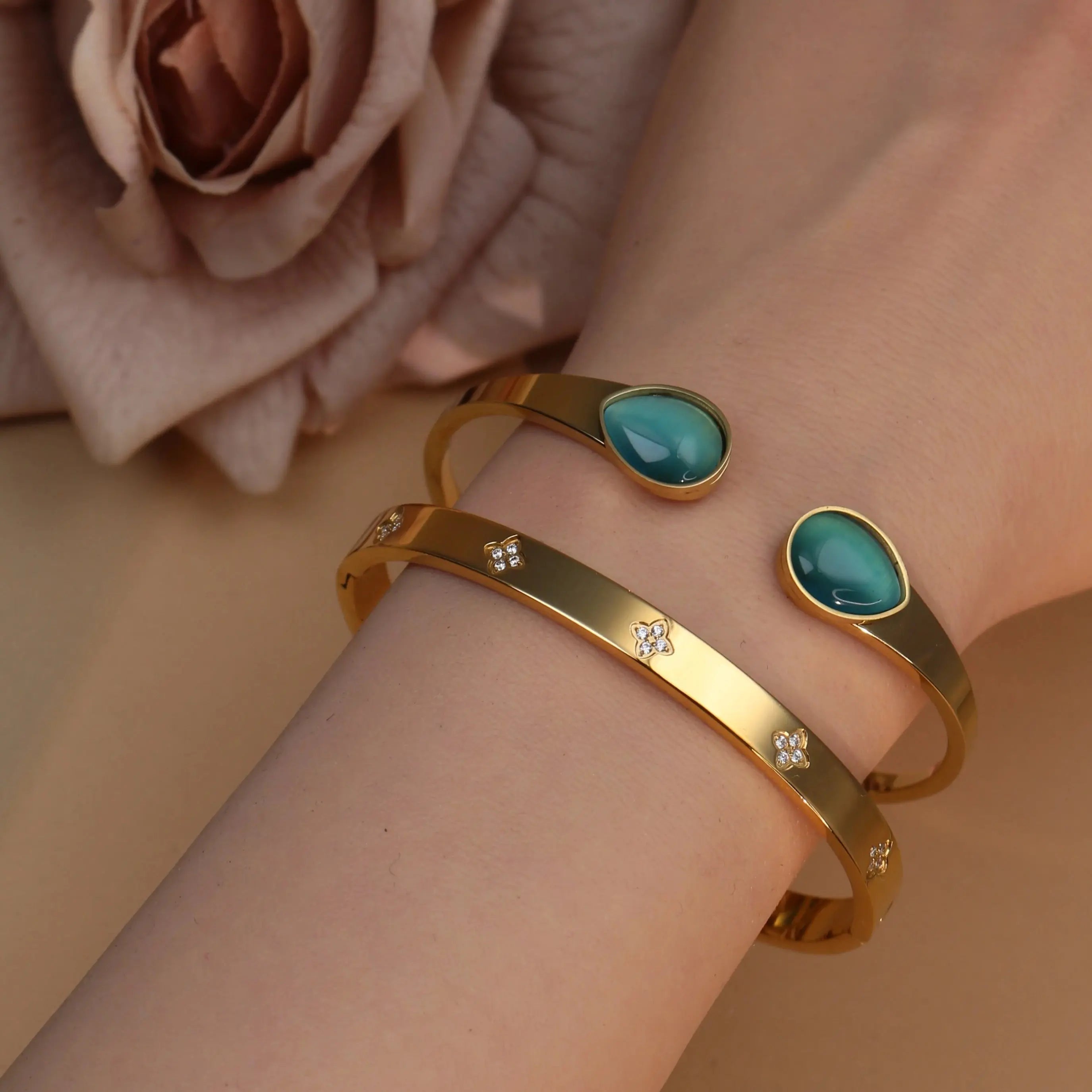 New Opal, Crystal Stainless Steel Bracelet Party Pair Bangles - USMJ0263 AliExpress-Dropship