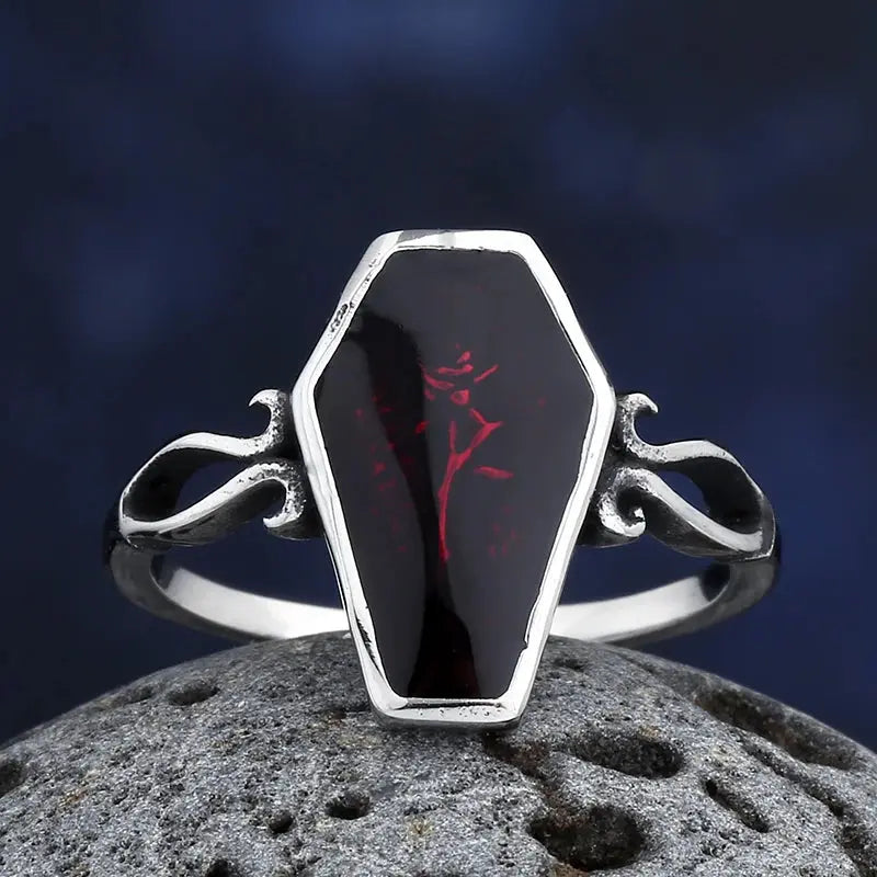 New Fashion Coffin Ring with Flower and Red Epoxy for Man Women - USMJ0201 AliExpress-Dropship