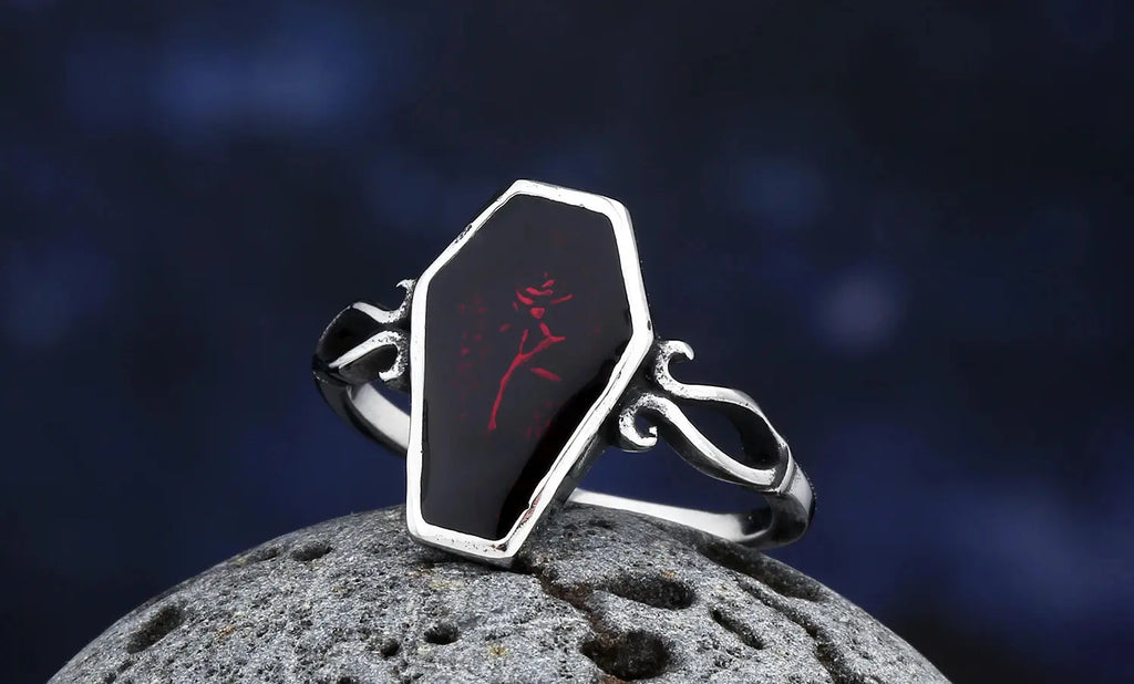 New Fashion Coffin Ring with Flower and Red Epoxy for Man Women - USMJ0201 AliExpress-Dropship