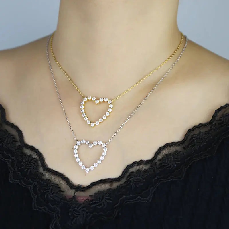 Fashion Jewelry for Girlfriend Iced Out Hollow Heart Pendant Necklace - USMJ0197 AliExpress-Dropship