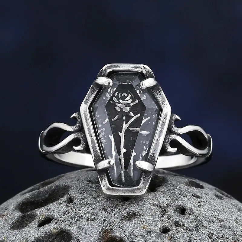 New Fashion Coffin Ring with Flower and Red Epoxy for Man Women - USMJ0201 AliExpress-Dropship