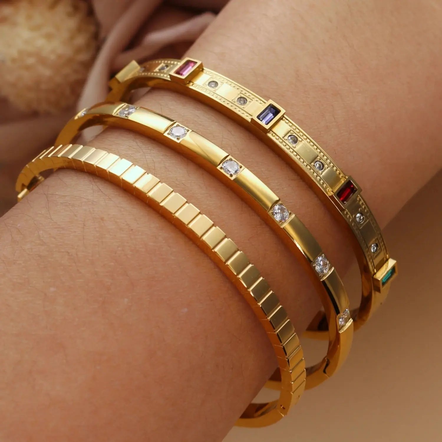 Colored Zircon Stainless Steel Gold Color Stacking Bracelet - USMJ0269 AliExpress-Dropship