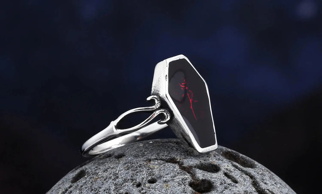New Fashion Coffin Ring with Flower and Red Epoxy for Man Women - USMJ0201 AliExpress-Dropship