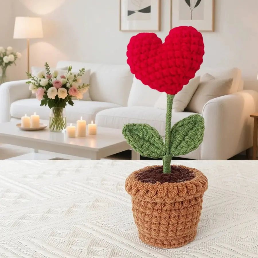Hand-Crocheted Red Heart Roses, Small Potted Plants - USMGD0198 AliExpress-Dropship
