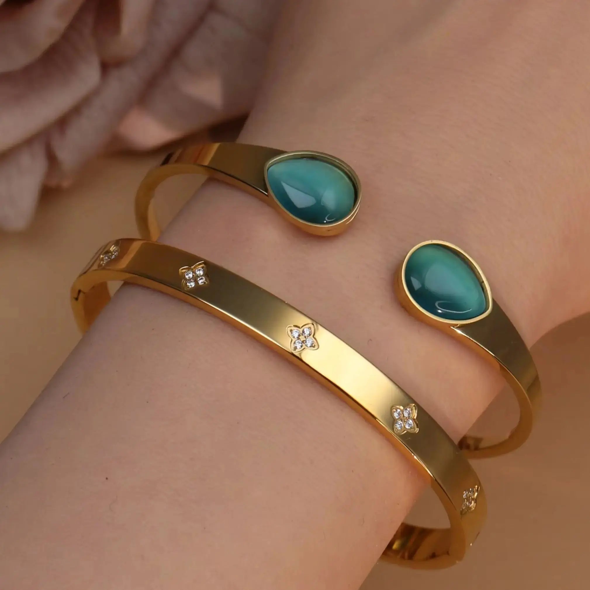 New Opal, Crystal Stainless Steel Bracelet Party Pair Bangles - USMJ0263 AliExpress-Dropship