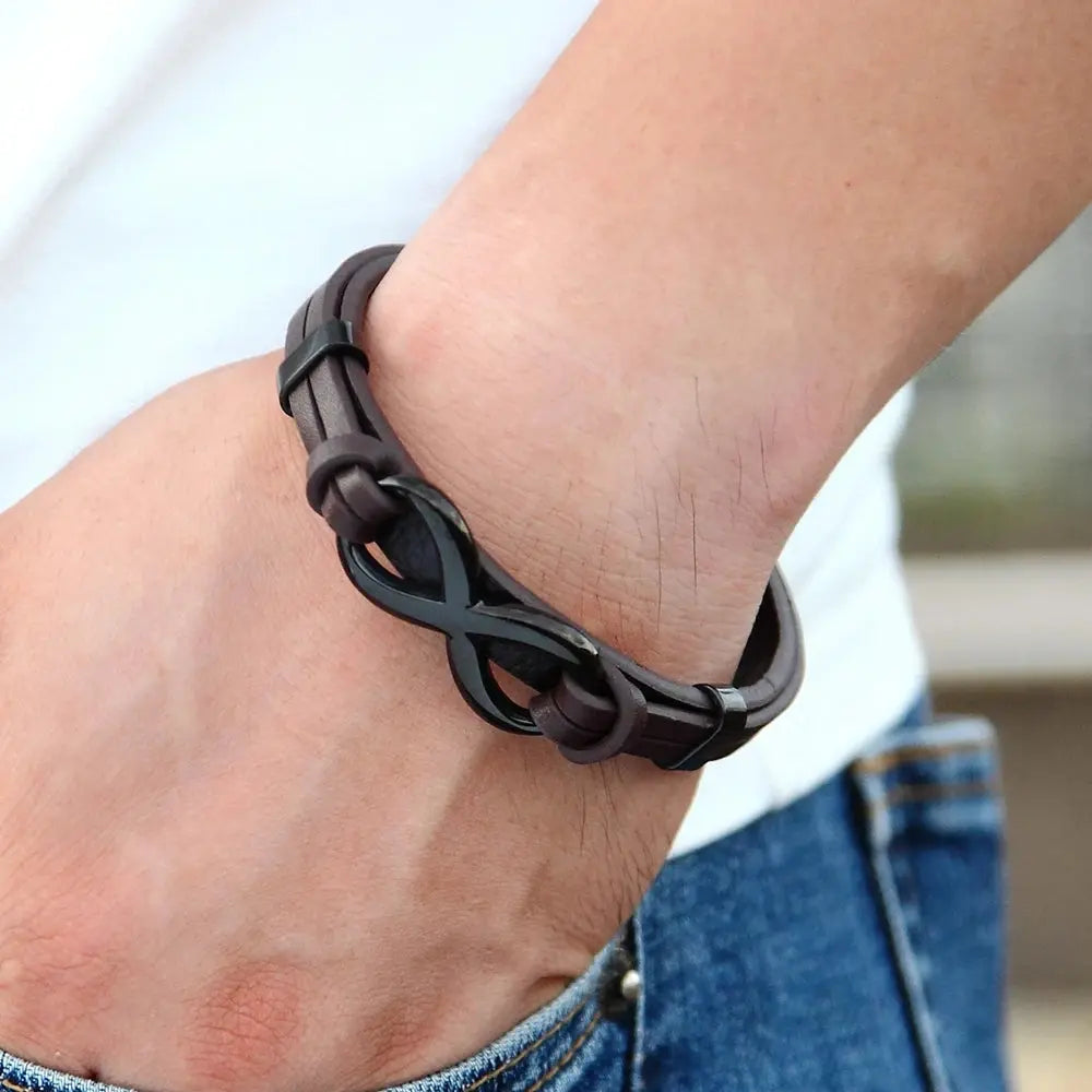 TYO Luxury Genuine Leather Infinity Symbol Men's Bracelet Stainless Steel - USMJ0221 AliExpress-Dropship