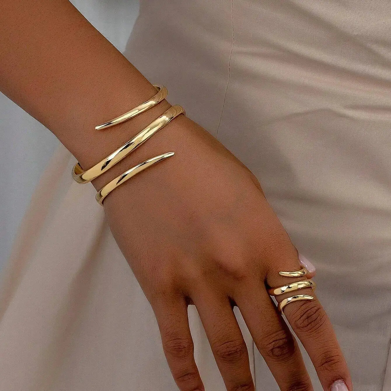 Bracelet and Ring Jewelry Set for Women Gold Color Geometric - USMJ0230 AliExpress-Dropship