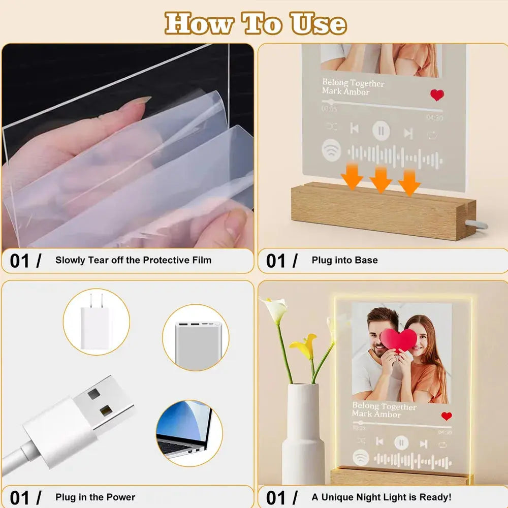 Spotify Music Plaque Gifts for Personalized Acrylic Photo Frame Lamp Couple - USMGD0202 AliExpress-Dropship