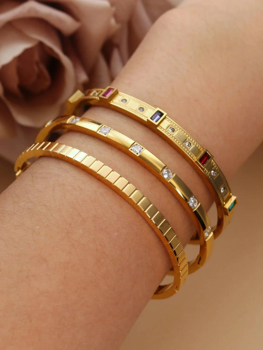 Colored Zircon Stainless Steel Gold Color Stacking Bracelet - USMJ0269 AliExpress-Dropship