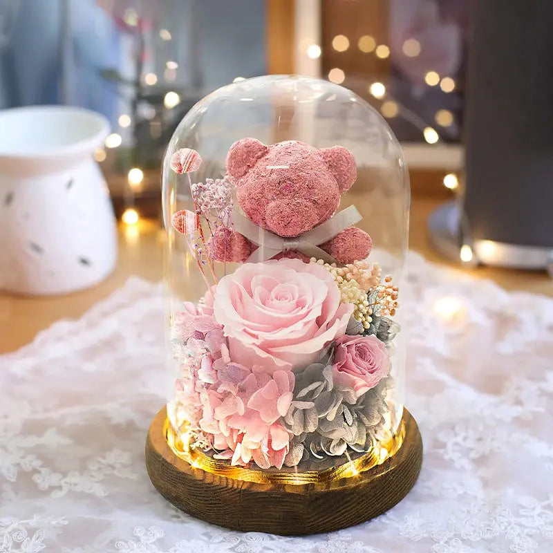 Girlfriend Eternal Preserved Rose Flower Gift Box Teddy Bear - USMGD0183 AliExpress-Dropship