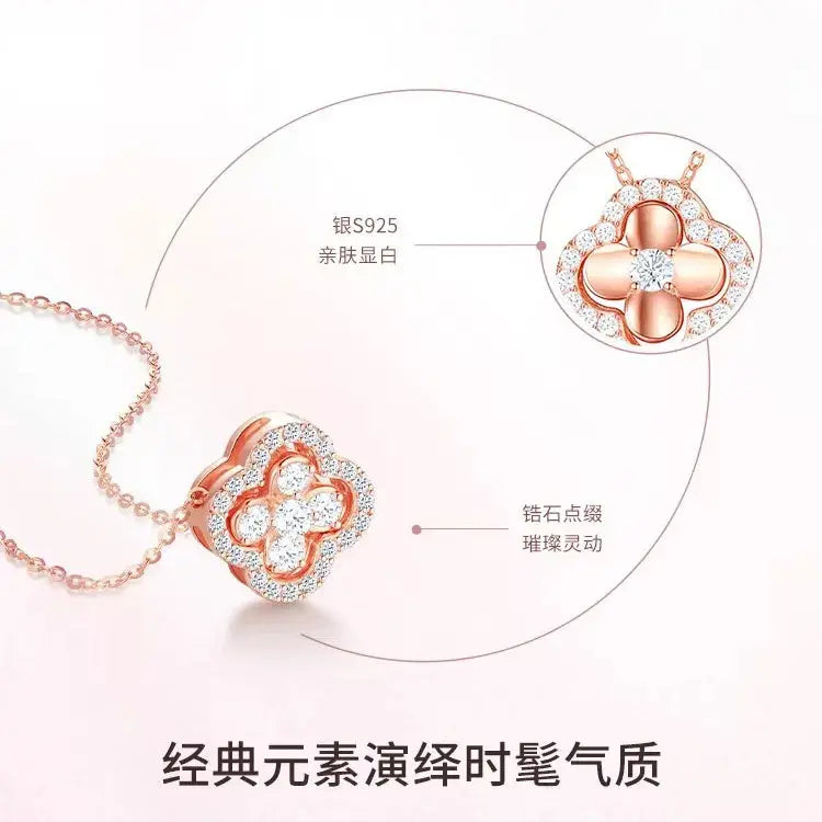 Moissanite Pendant Necklace Silver Clover Flower Clavicle Chain - USMJ0249 AliExpress-Dropship