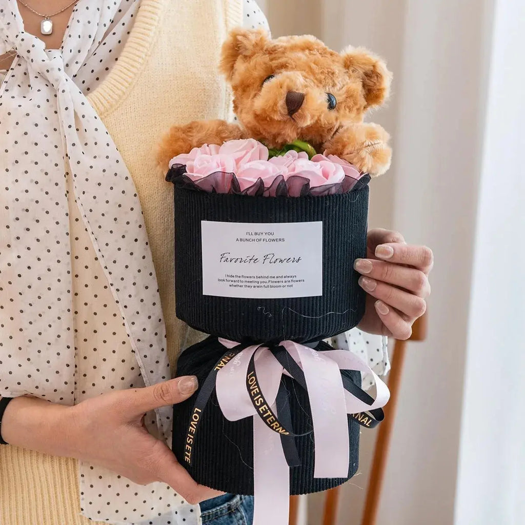 Rose Bouquet with Cute Bear Artificial Flower Home Decor - USMGD0182 AliExpress-Dropship