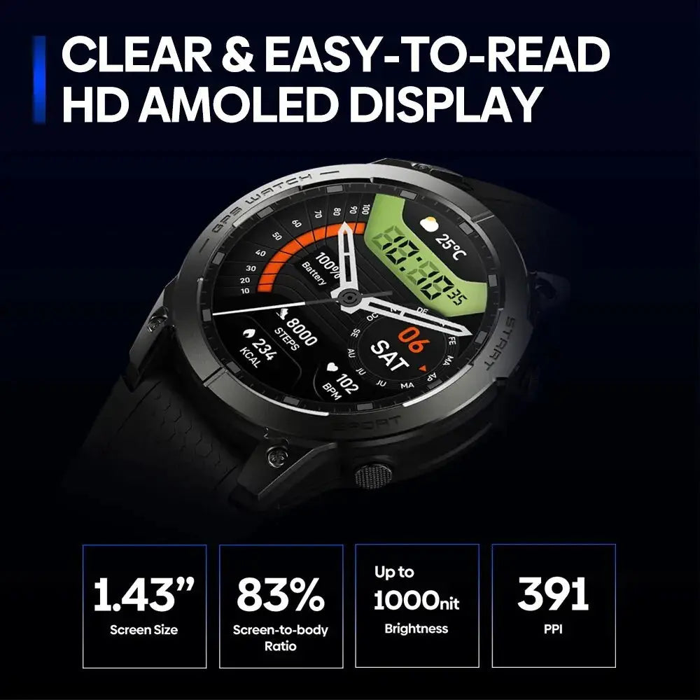 Zeblaze Stratos 3 PRO GPS Smart Watch 1.43 HD AMOLED Display - ON SALE 5% Discount - USMJ0288 AliExpress
