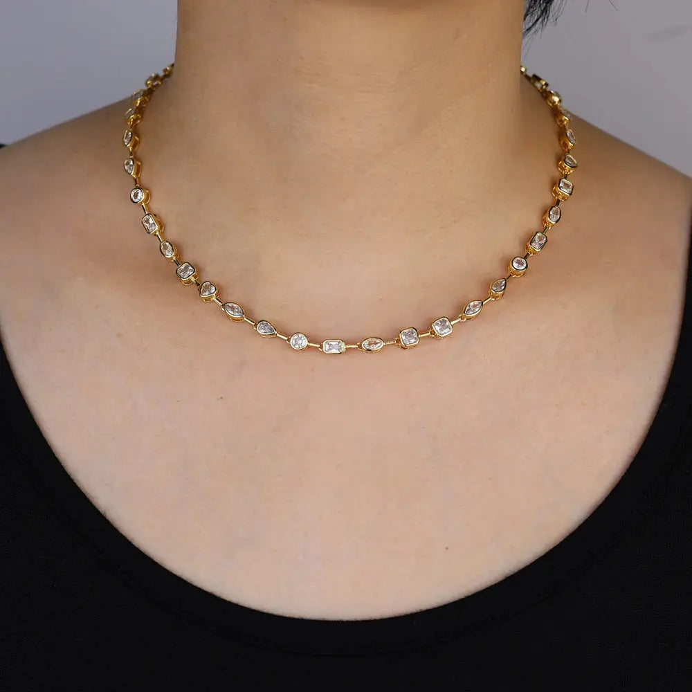 Gold Color Geometric Various Shaped Bezel Chain Bracelet Necklace Set - USMJ0273 AliExpress-Dropship
