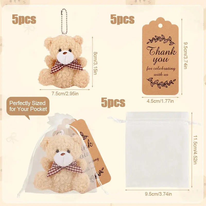 Bear Gift, include 5 Mini Bear,5 Organza Bag,5 Thank You Card for Baby - USMGD0270 AliExpress-Dropship