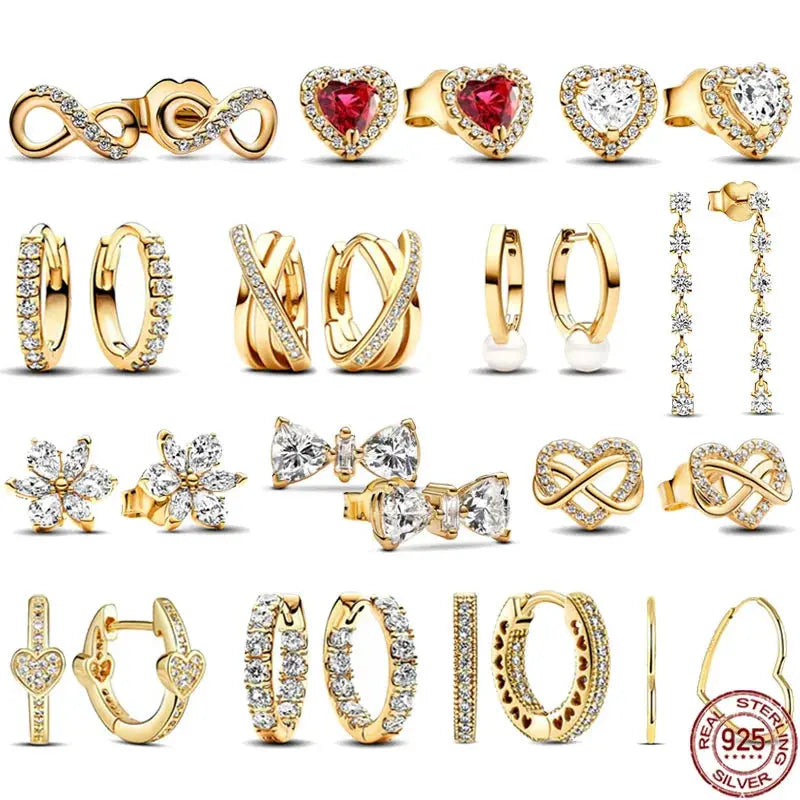 Party Gifts 925 Sterling Silver Gold Color Sparkling Round Heart Earrings - USMJ0200 AliExpress-Dropship