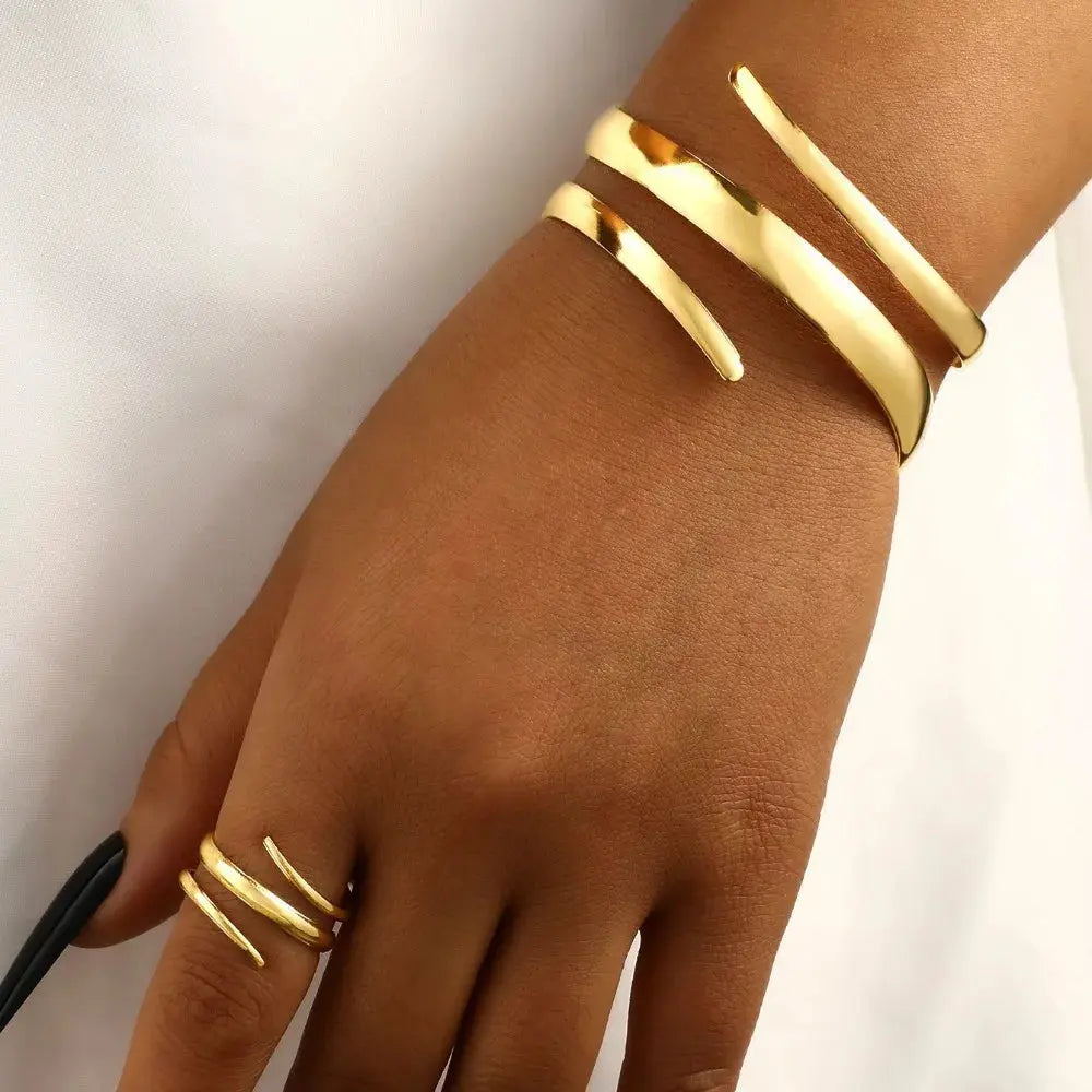 Bracelet and Ring Jewelry Set for Women Gold Color Geometric - USMJ0230 AliExpress-Dropship