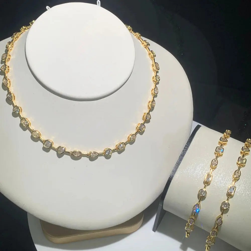 Gold Color Geometric Various Shaped Bezel Chain Bracelet Necklace Set - USMJ0273 AliExpress-Dropship