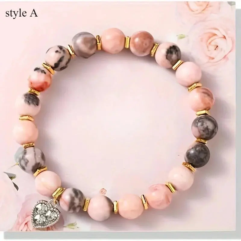 Gifts Jewelry Diamond-Encrusted Heart Design Pink Zebra Elastic Bracelet - USMJ0213 AliExpress-Dropship