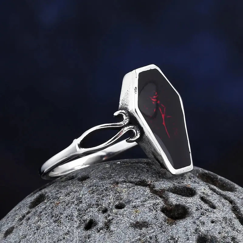 New Fashion Coffin Ring with Flower and Red Epoxy for Man Women - USMJ0201 AliExpress-Dropship
