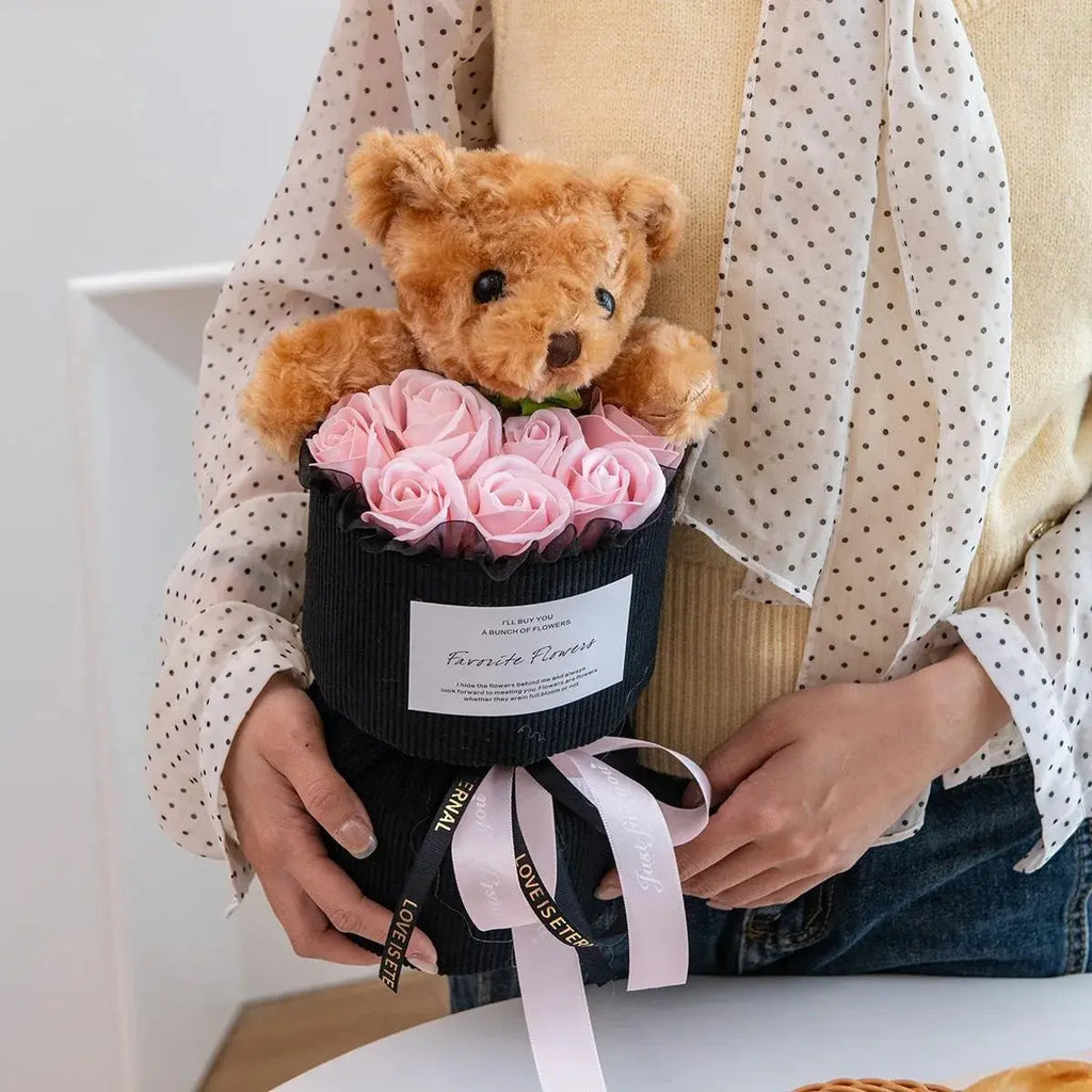 Rose Bouquet with Cute Bear Artificial Flower Home Decor - USMGD0182 AliExpress-Dropship