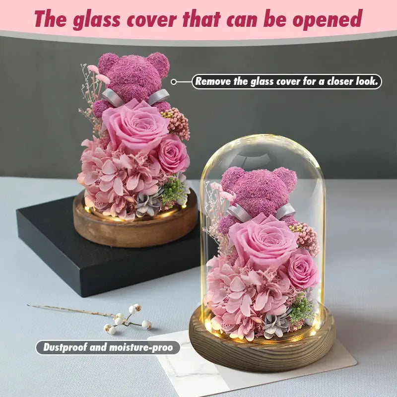 Girlfriend Eternal Preserved Rose Flower Gift Box Teddy Bear - USMGD0183 AliExpress-Dropship