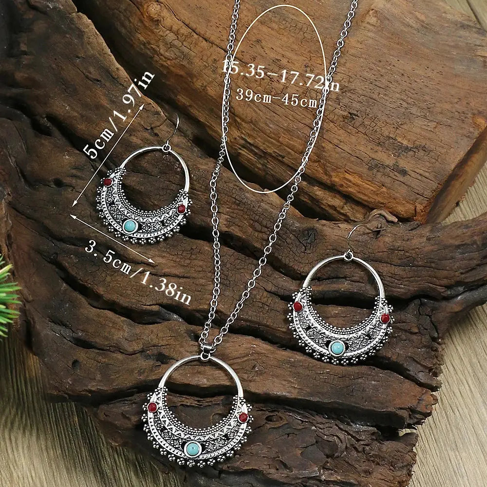 Rustic Tribal Necklace & Earrings Set Natural Stone Jewelry -USMJ080 Copper Pallas