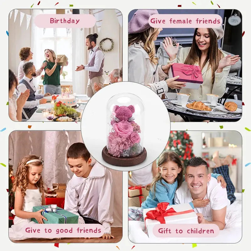 Girlfriend Eternal Preserved Rose Flower Gift Box Teddy Bear - USMGD0183 AliExpress-Dropship