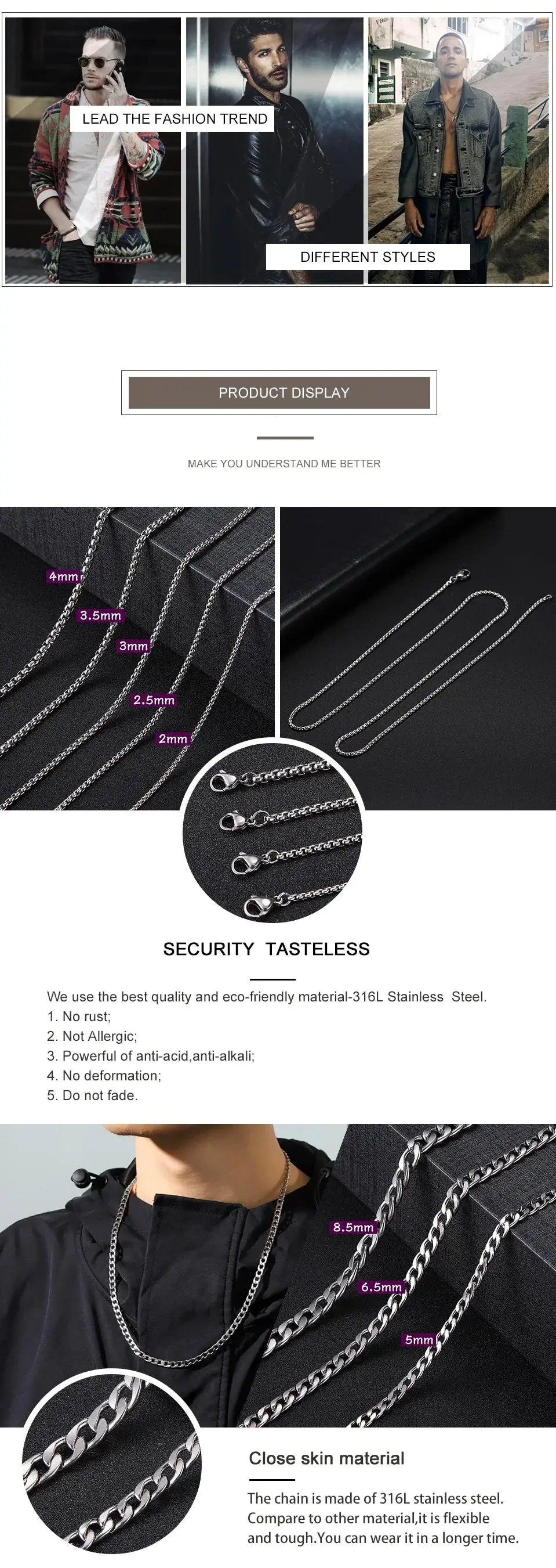 Cuban Chain Stainless Steel Necklaces for Men - USMJ0224 AliExpress-Dropship