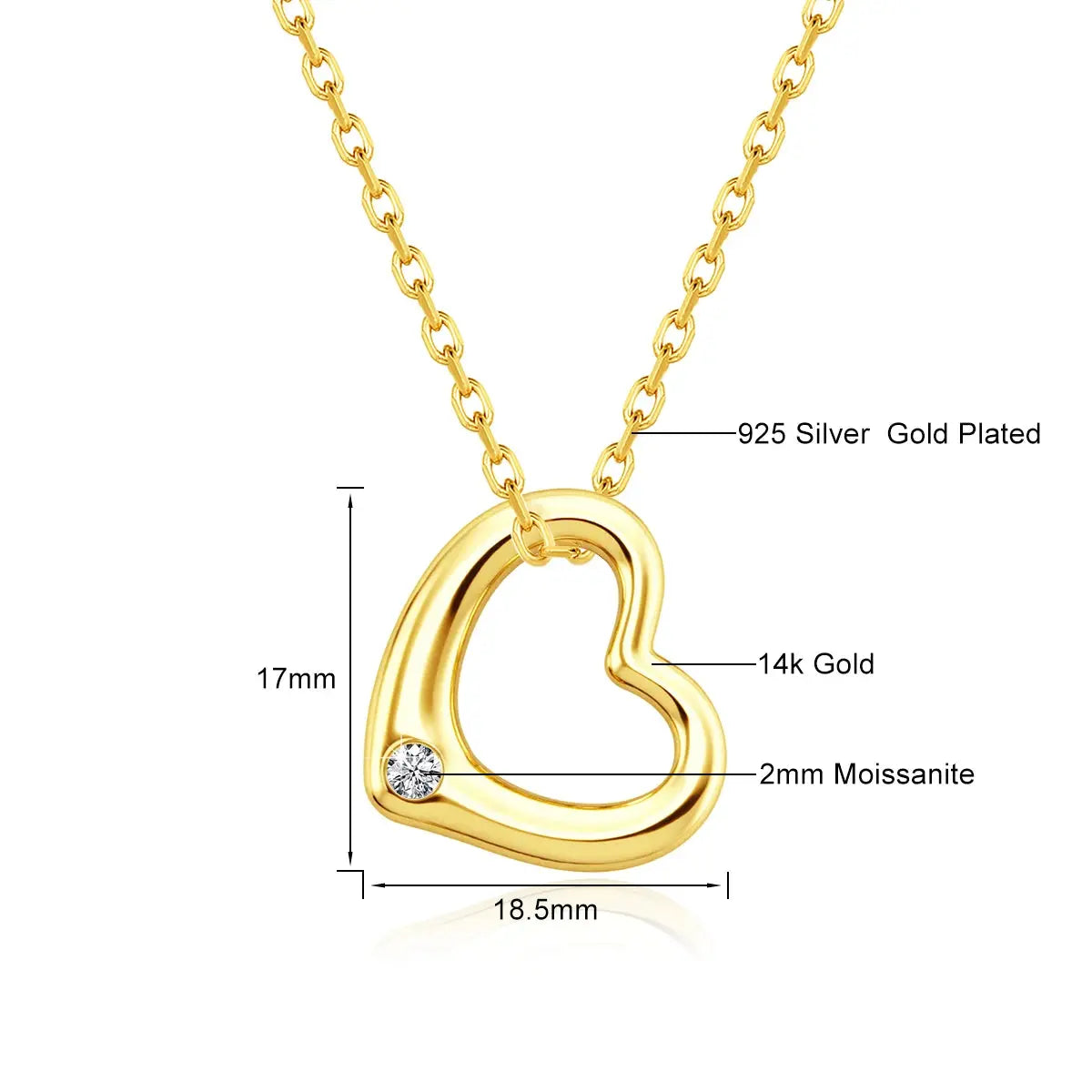 Love Shape Moissanite Pendant 14K Gold Lightweight Hollow Craft - USMJ0247 AliExpress-Dropship