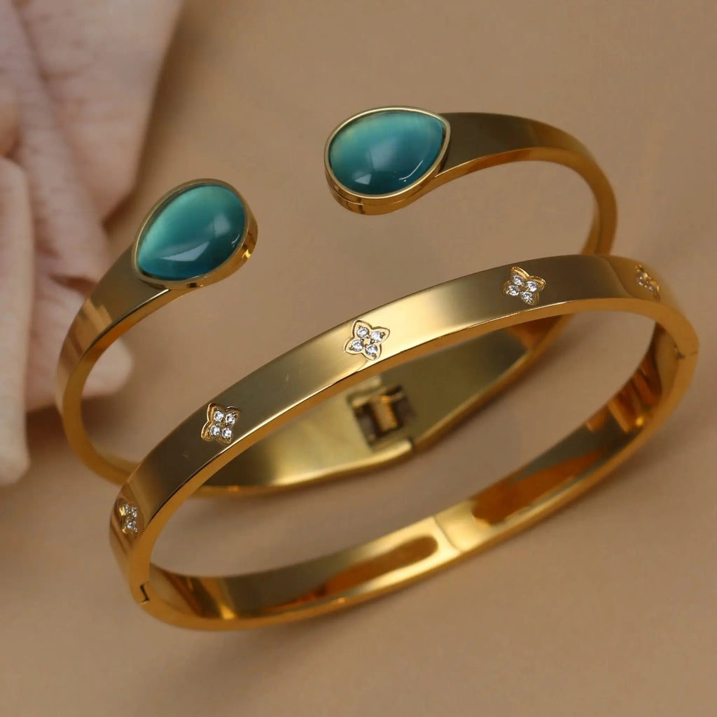 New Opal, Crystal Stainless Steel Bracelet Party Pair Bangles - USMJ0263 AliExpress-Dropship