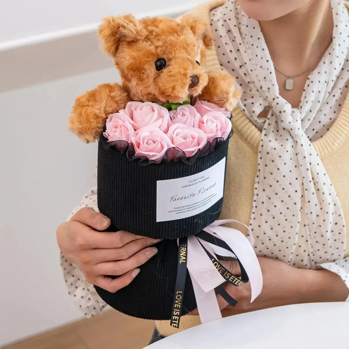 Rose Bouquet with Cute Bear Artificial Flower Home Decor - USMGD0182 AliExpress-Dropship