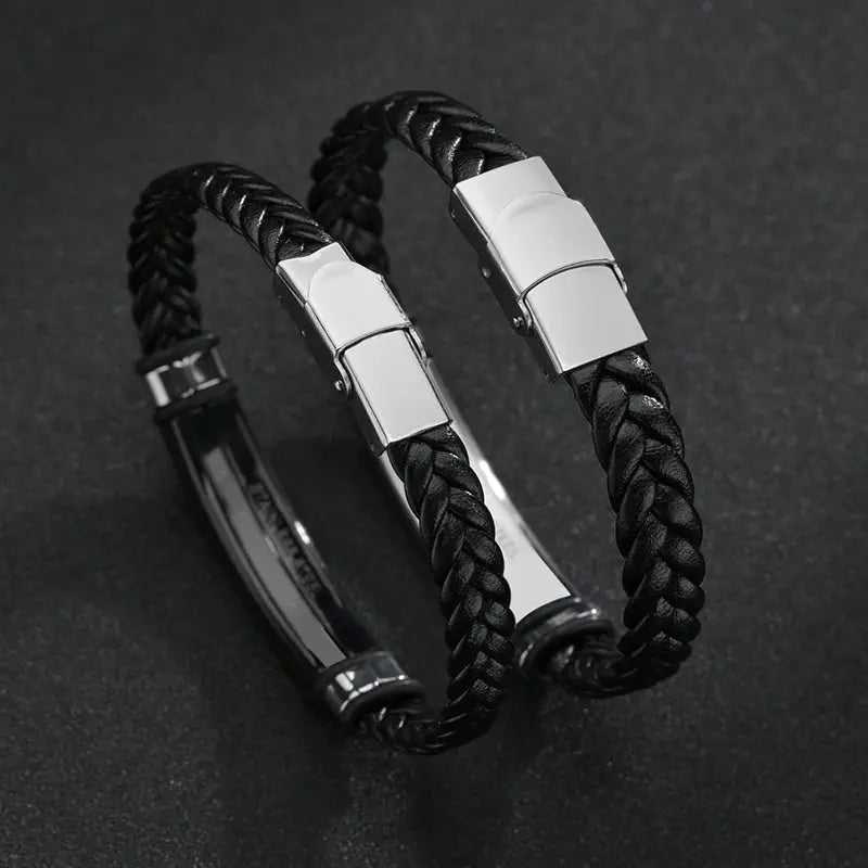 Stainless Steel Woven Twisted Leather Bracelet with Card Gifts - USMGD0268 AliExpress-Dropship