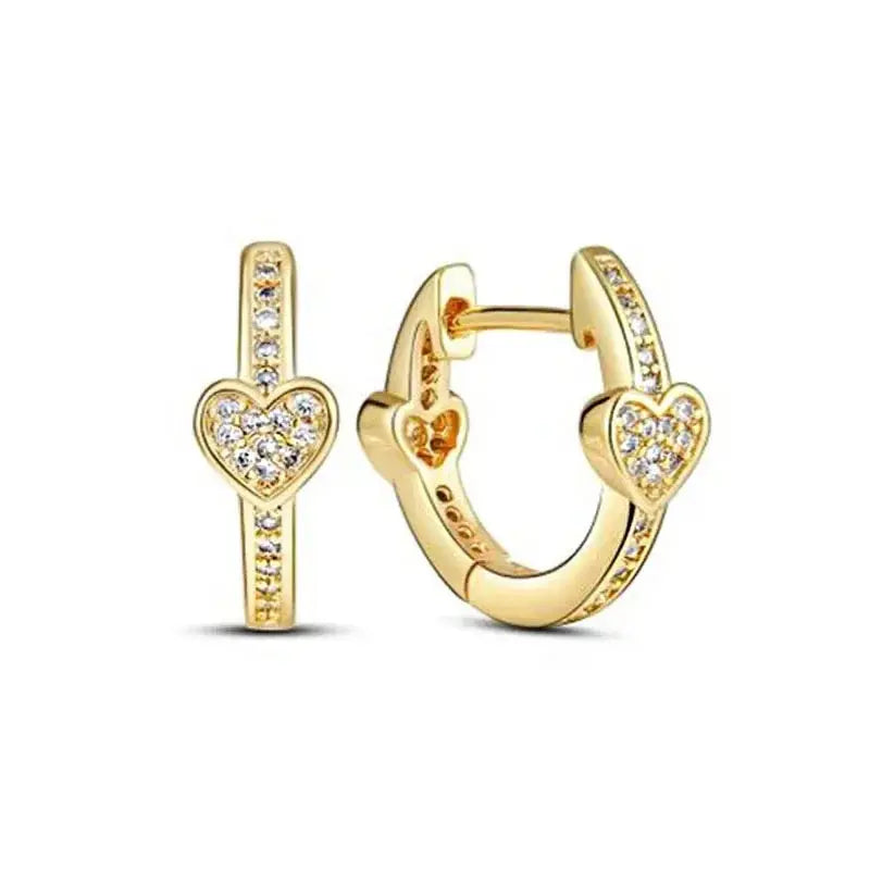 Party Gifts 925 Sterling Silver Gold Color Sparkling Round Heart Earrings - USMJ0200 AliExpress-Dropship