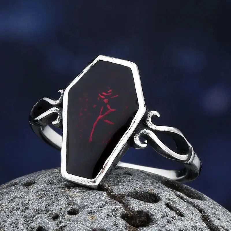 New Fashion Coffin Ring with Flower and Red Epoxy for Man Women - USMJ0201 AliExpress-Dropship