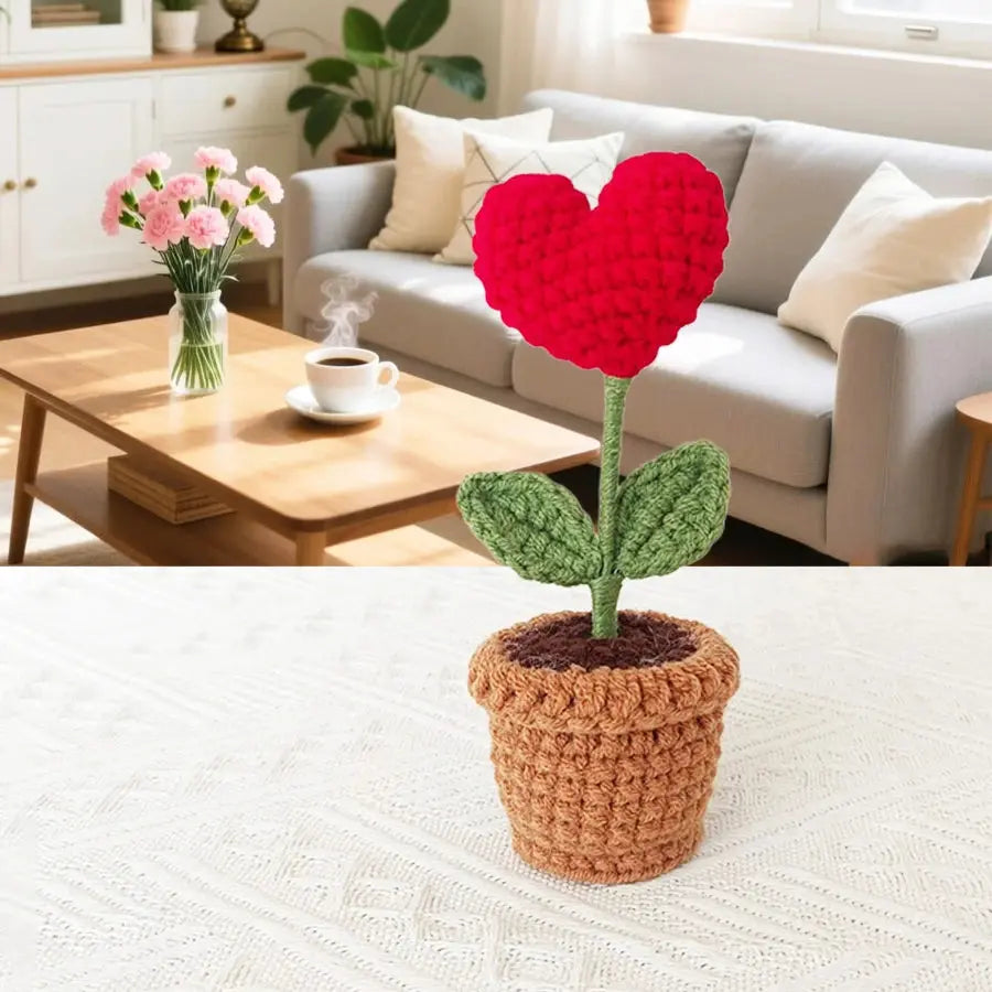 Hand-Crocheted Red Heart Roses, Small Potted Plants - USMGD0198 AliExpress-Dropship