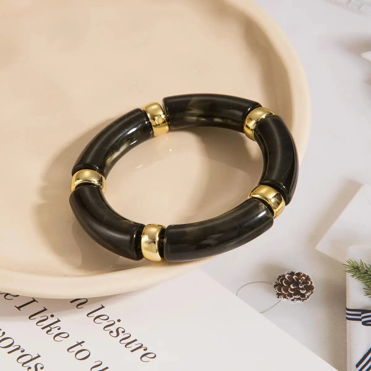 Retro Multicolor Acrylic Bend Bangle Curved Bamboo Pipe Stone - USMJ0267 AliExpress-Dropship