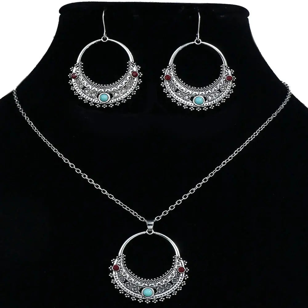 Rustic Tribal Necklace & Earrings Set Natural Stone Jewelry -USMJ080 Copper Pallas